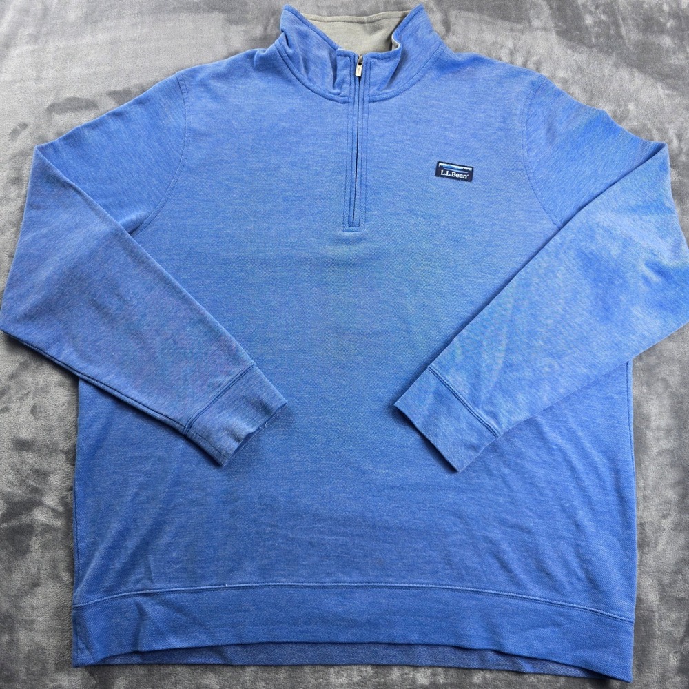 LL Bean Quarter Zip Pullover Men XXL Tall Blue Textured Mock Neck 514037